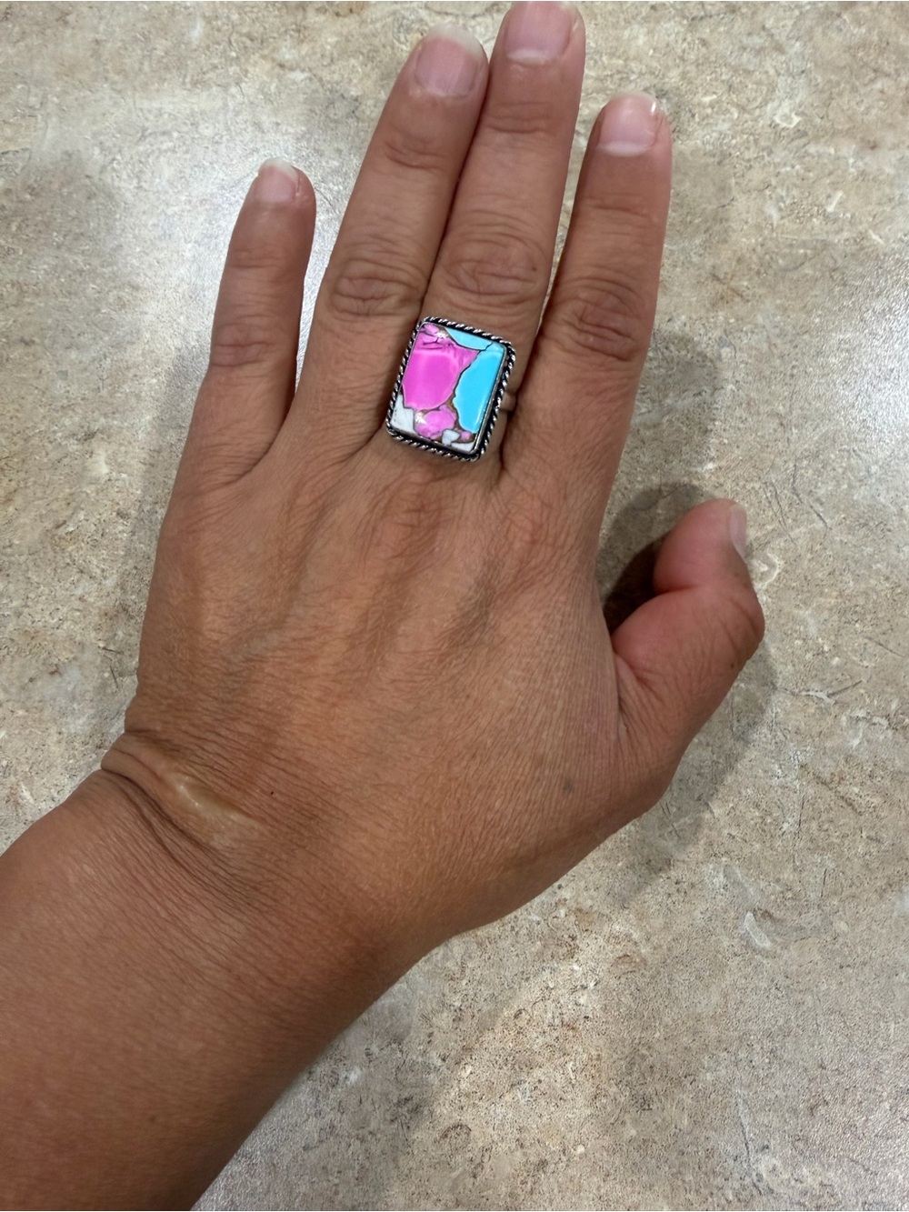 Women's Cotton candy Turquoise Stone Ring - size 9